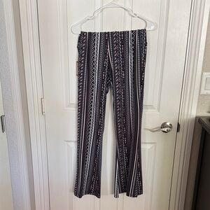 Striped Geometric Print Women’s Wide-Leg Pants - Black & White